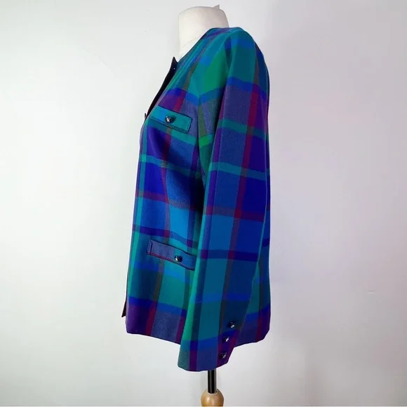 Vintage Avoca Made in Ireland Purple & Green Checked Wool Jacket Size S - Picture 4 of 11